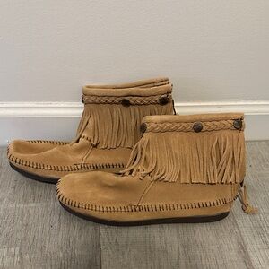 Minnetonka Tan Moccasins with Fringe